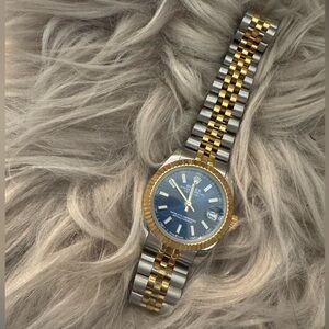 Gold and Silver Watch with Blue Dial